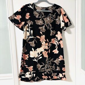 Nicole Miller Original L V-neck linen blend tiered hem detail floral dress